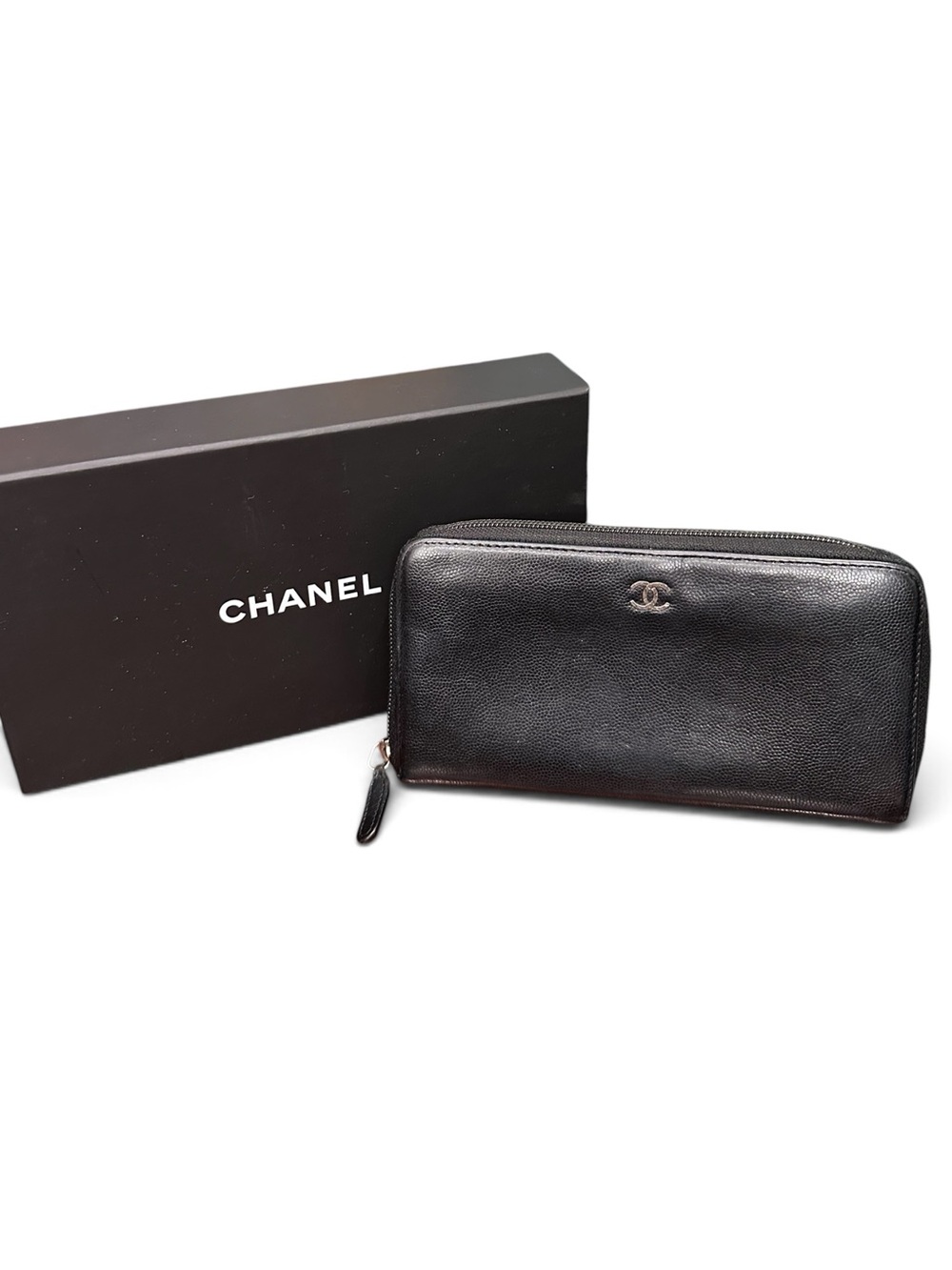 Chanel Black Caviar Leather CC Zip Around Long Wallet 16 Series Box